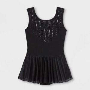 Cat & Jack Girls Tank Leotard Black Ballet Dance Gymnastics Bodysuit Sz S (6/6x)